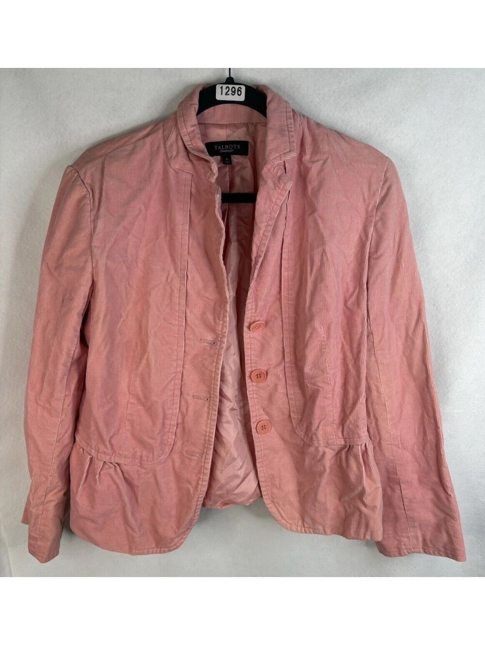 Talbots Fitted Pink Corduroy Button Up Blazer Women's Size 10